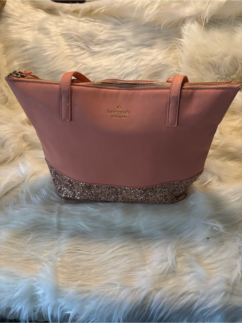 Kate Spade Maryanne Gold Coast Pink-Peach Chunky Glitter Tote